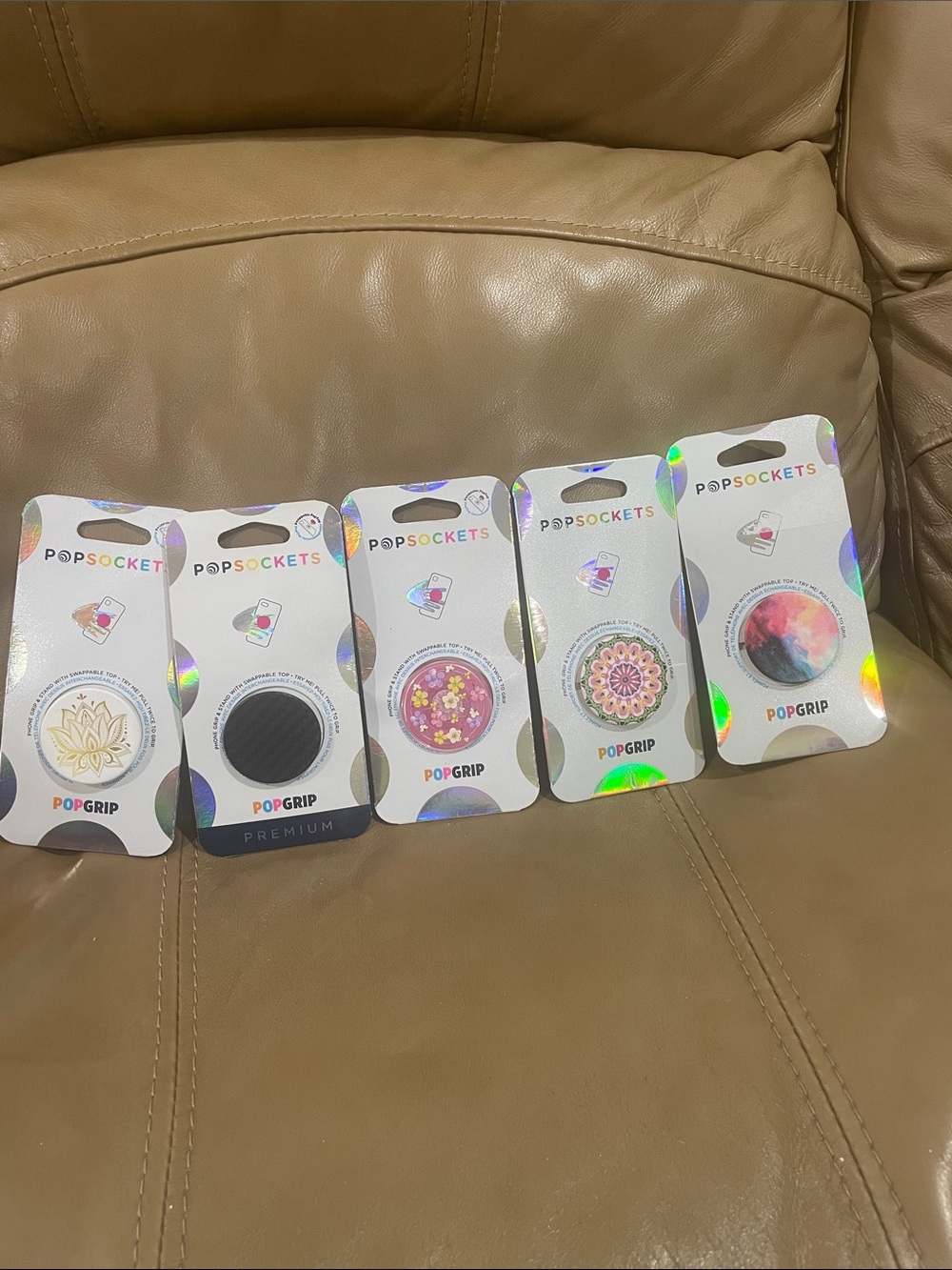 5 PopSocket PopGrip Phone Grips - White Packaging with Multicolor Designs